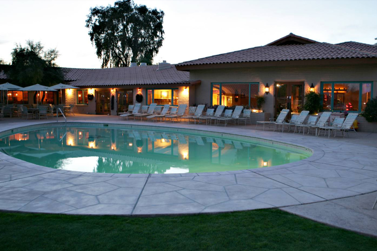 Outdoor pool with lounge area