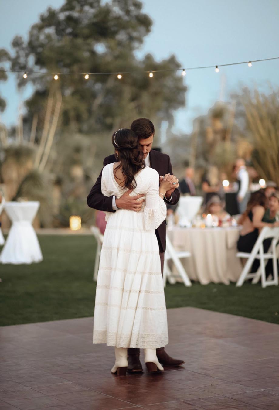 Bride and groom dancing 